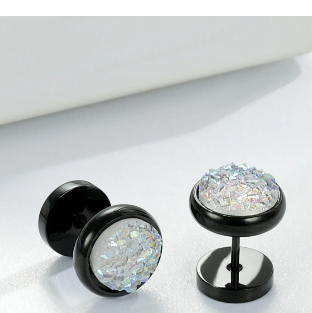 Black Stud Earrings with Iridescent Crystals